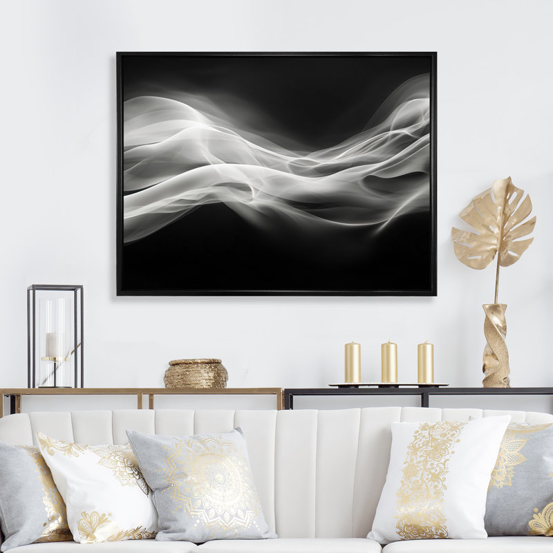 Noir blanc abstrait contemplatif III - impression, H 12 po x l 20 po x P 1 po, Cadre flottant noir