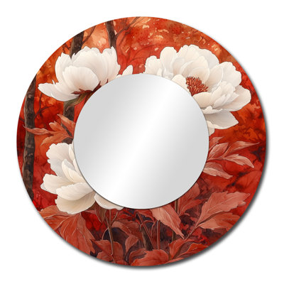Pivoines et l'érable rouge - Art mural décoratif traditionnel en miroir - imprimé sur métal