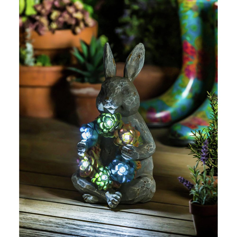 Statue de jardin de lapin succulent solaire Jahiem
