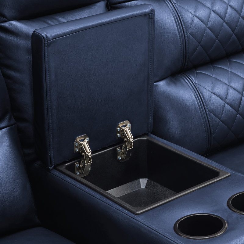 Power Loveseat Recliner with Console, Electric Reclining Loveseat Sofa with Heat and Vibration, Navy Blue