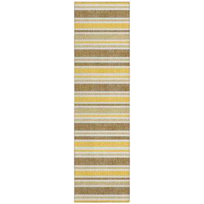 2' X 8' Brown and Orange Striped Washable Indoor Outdoor Runner Rug
