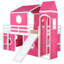 Lit mezzanine pleine grandeur rose avec une tour et une glissade - apparence, construction, glissade sous la glissoire, construction en bois de pin, rangement spacieux, conception inspirée de plus de 6 ans-1367325723