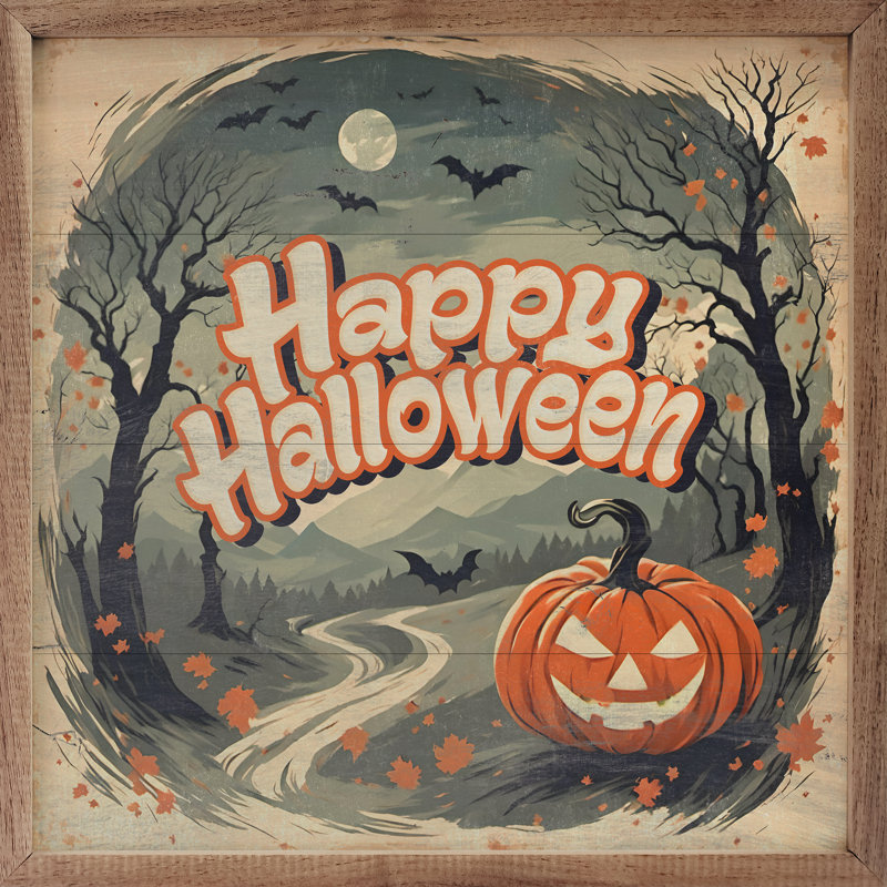 «Happy Halloween Jack O Lantern» sur bois, H 12 po x l 12 po x P 1,93 po