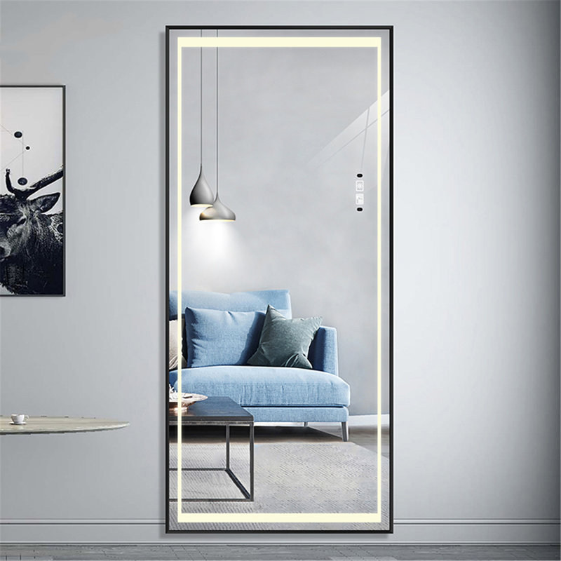 Modern  LED Full-Length Floor Mirror - Adjustable Lighting with Stand,Black