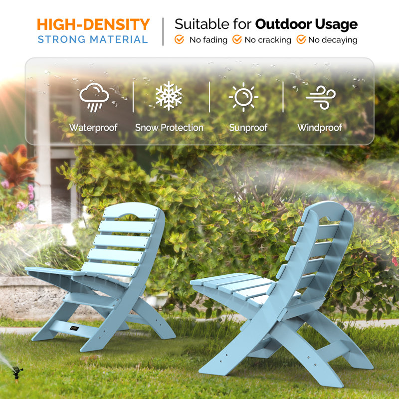 Patio HDPE Portable Armless Adirondack Chair, Blue