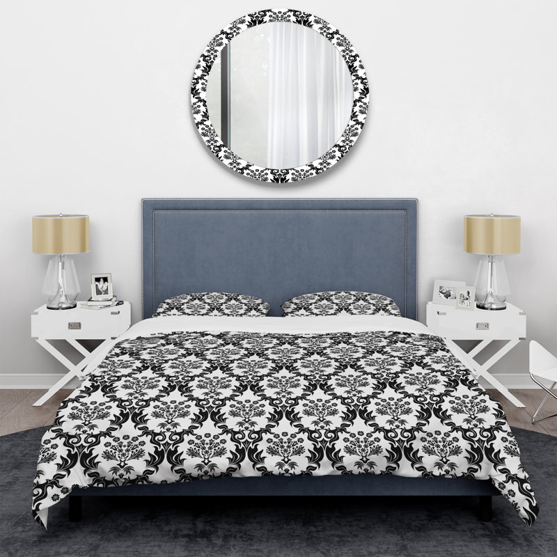 Damas noir et blanc - ensemble de housse de couette abstrait - microfibre de polyester
