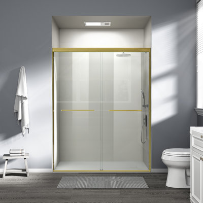 Double Sliding Shower Door, Semi-Frameless Bathroom Sliding Door For Walk-In Shower