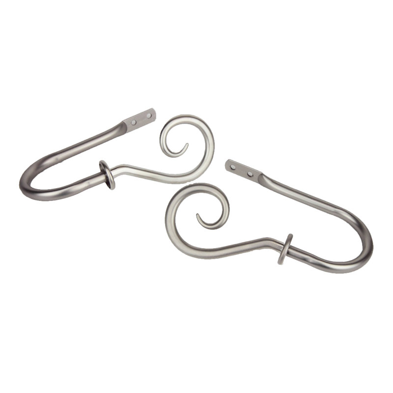 Satin Nickel Metal Curl Hook Curtain Holdback Set