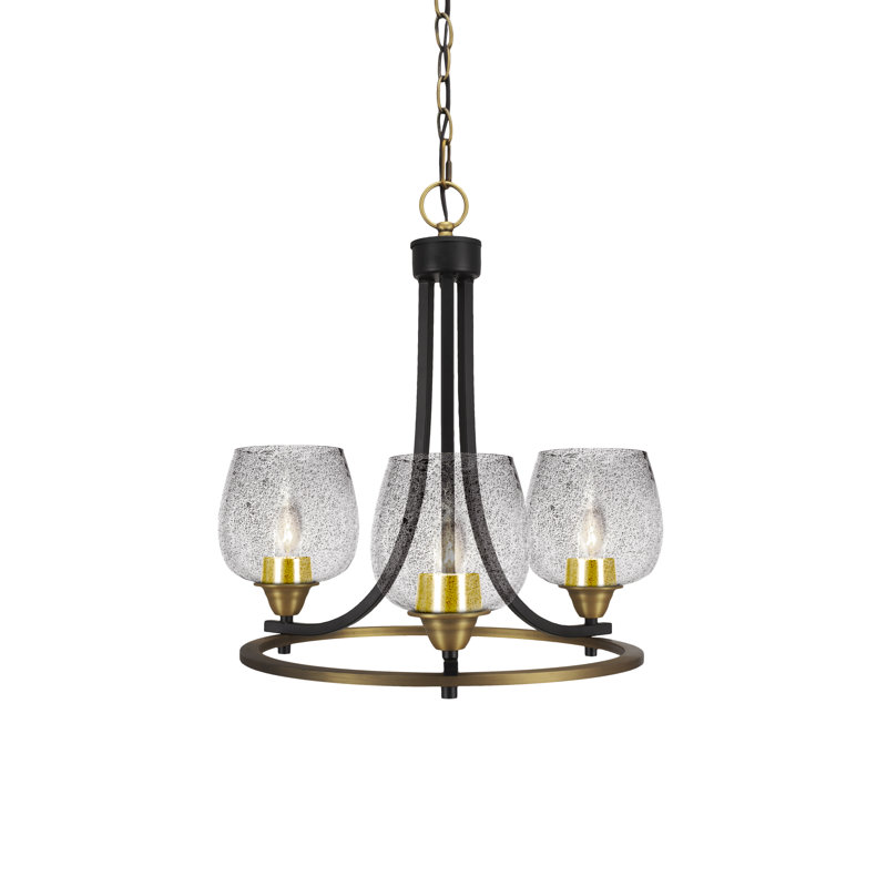 Paramount 3 Light Uplight Chandelier Shown With 6" Bubble Glass, Colorful, Matte Black/Brass