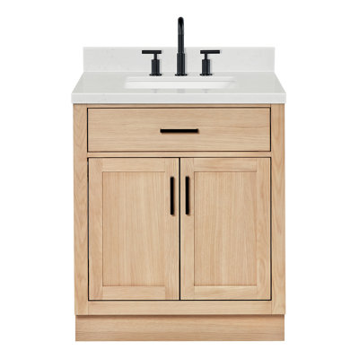 Tidworth 30'' Solid Wood Single Bathroom Vanity with 1.5'' Carrara Quartz Top