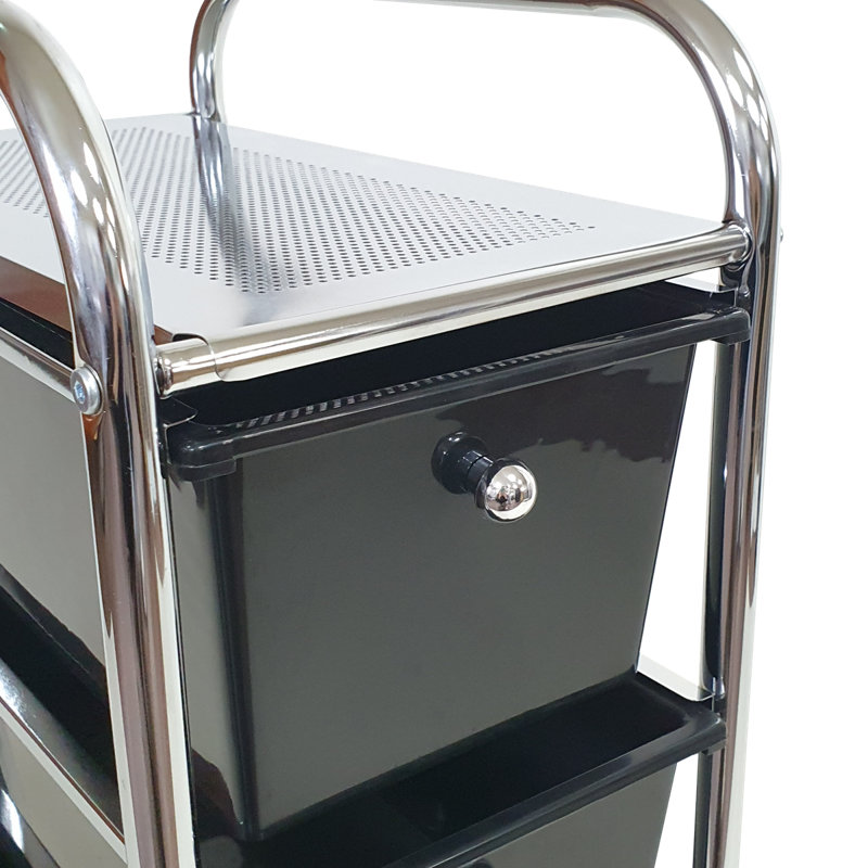 Chariot de rangement roulant avec organisateur et tiroirs en plastique, Noir, 4