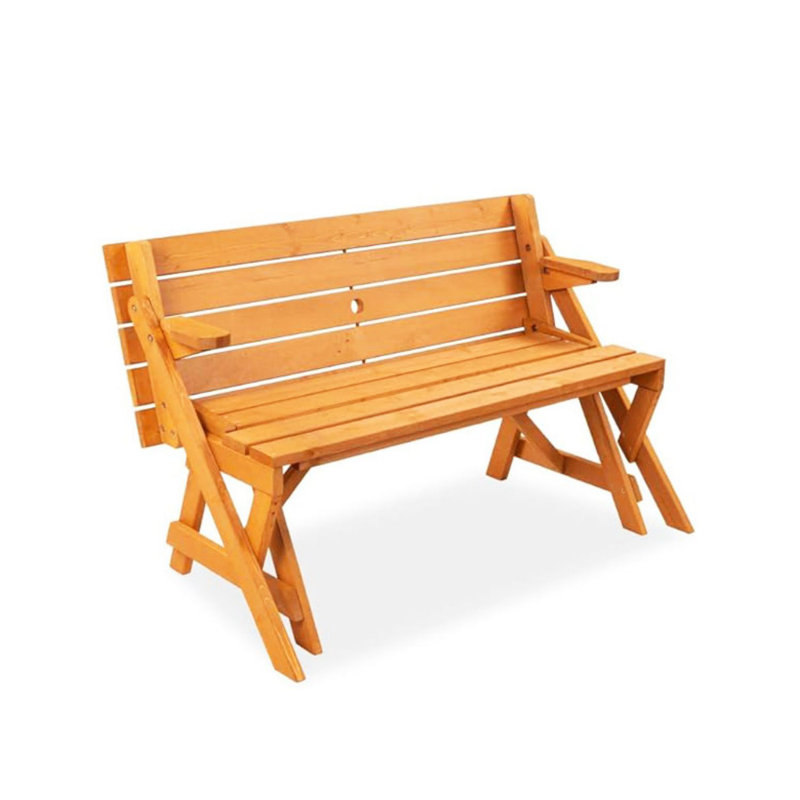 2-in-1 Transforming Interchangeable Outdoor Wooden Picnic Table Garden Bench