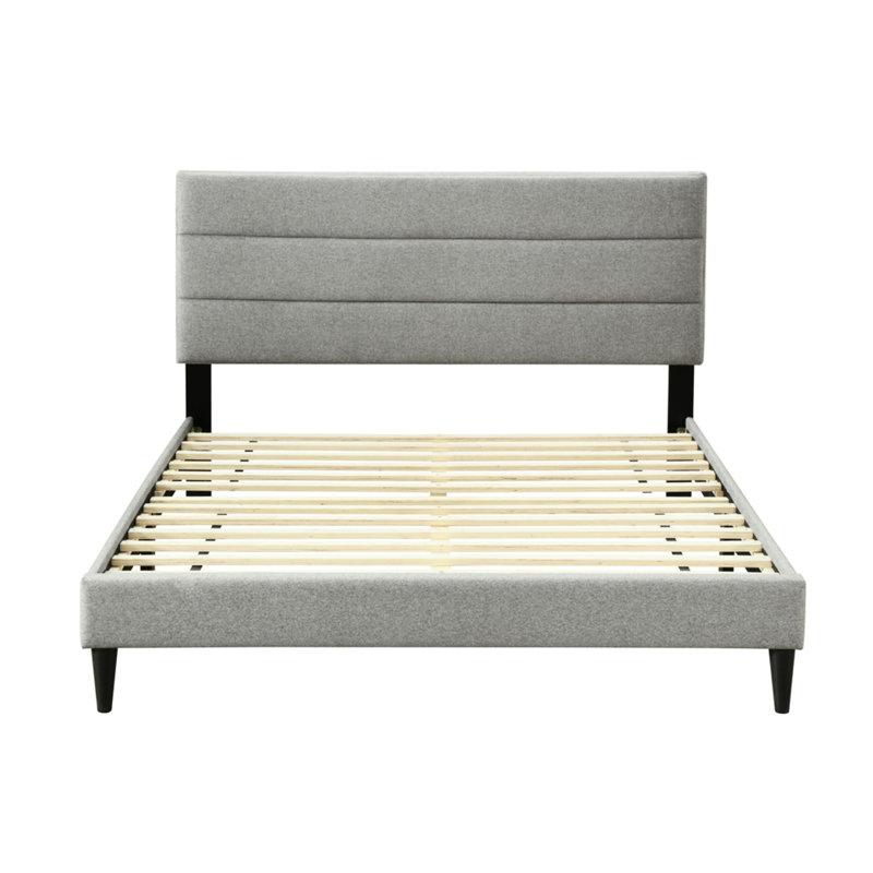 Lit simple gris dans une boîte avec chargement et tête de lit en tissu d'ameublement - revêtement