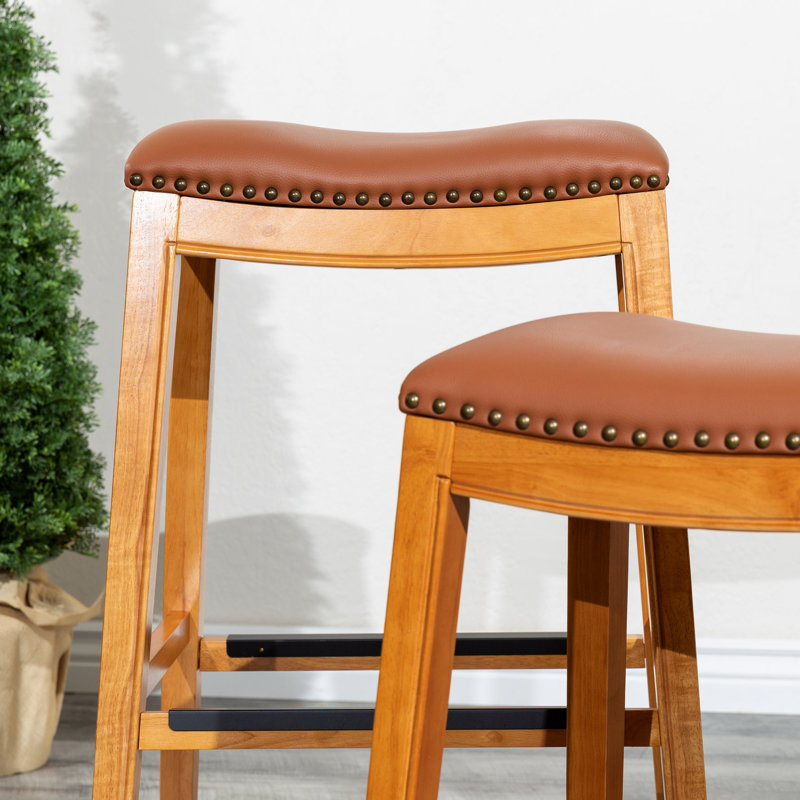 Tabouret de bar 30 po avec siège en cuir selle profilé - Confort et style, Naturel, Naturel