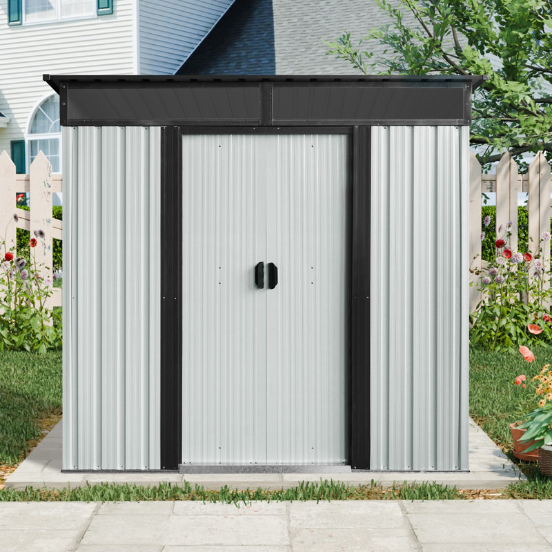 6x5 Metal Outdoor Storage Shed With Transparent Plate White - Black