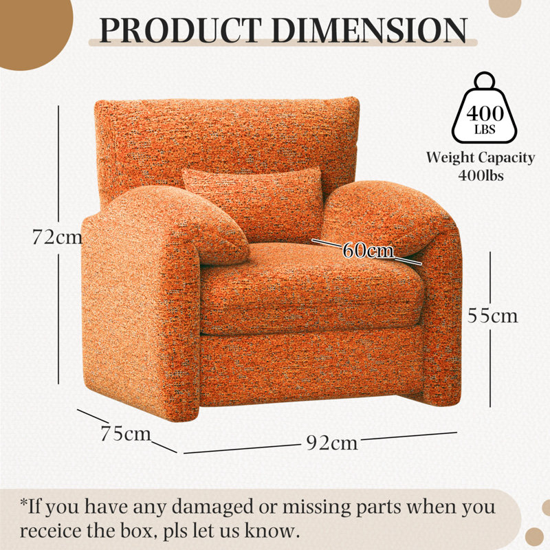 Upholstered Armchair, Orange