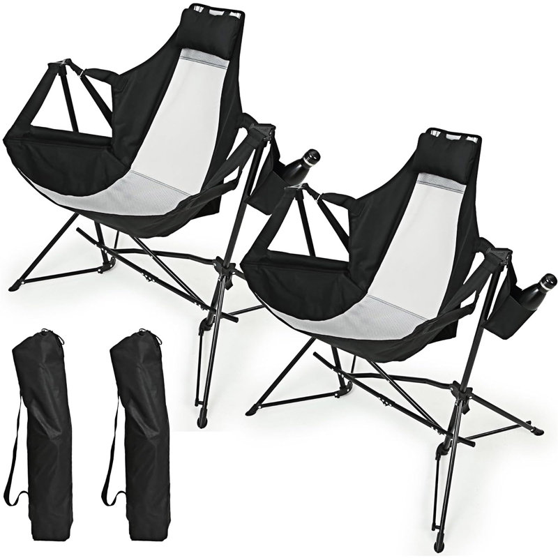 Hammock Camping Chair Folding Portable Rocking Chair  Set of 2, Black