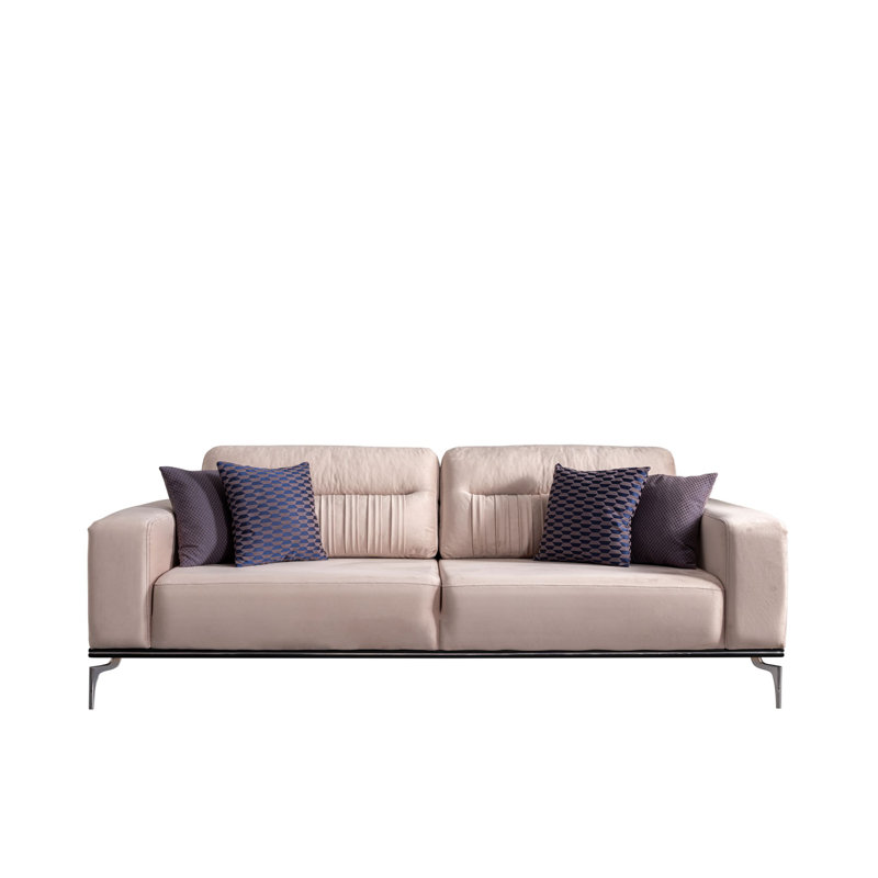 Phinehas 90.551181102362'' Slipcovered Velvet Sleeper Sofa, Beige Velvet