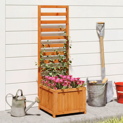 Lit de jardin surélevé en bois avec treillis, pot à fleurs surélevé de 48 po de hauteur avec trous et trous de drainage pour plantes grimpantes, vignes, fleurs, légumes, potager d'intérieur et de clôture pour patio