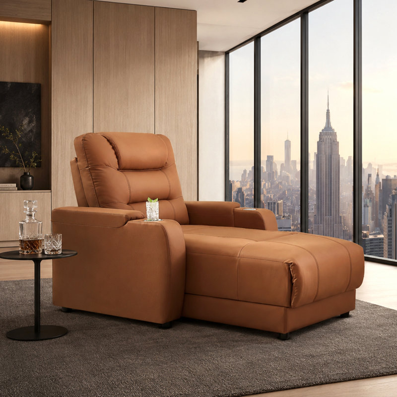 Fauteuil inclinable électrique surdimensionné avec charge sans fil et porte-gobelet, sièges de cinéma maison en similicuir (brun, ensemble de 1)