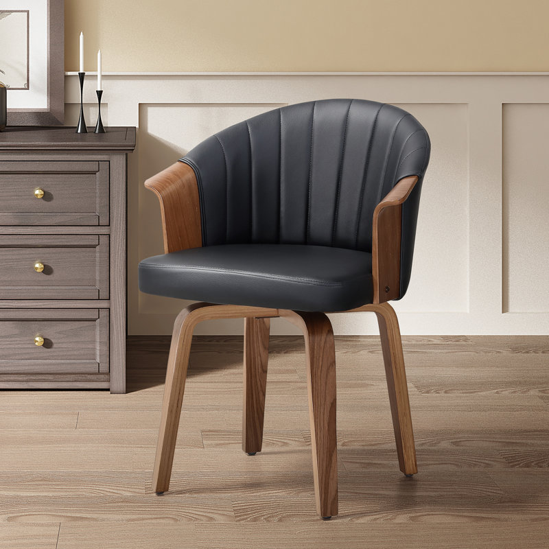 Arvion Faux Leather Swivel Barrel Chair, Matte Black