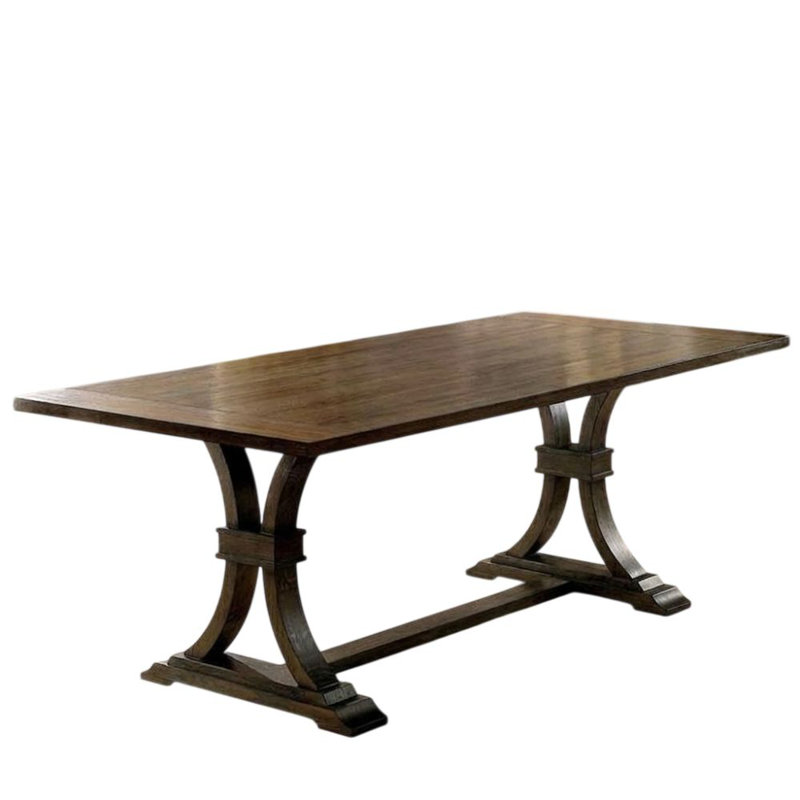 Calista Rustic Oak Wood Trestle Base Dining Table Seats 6