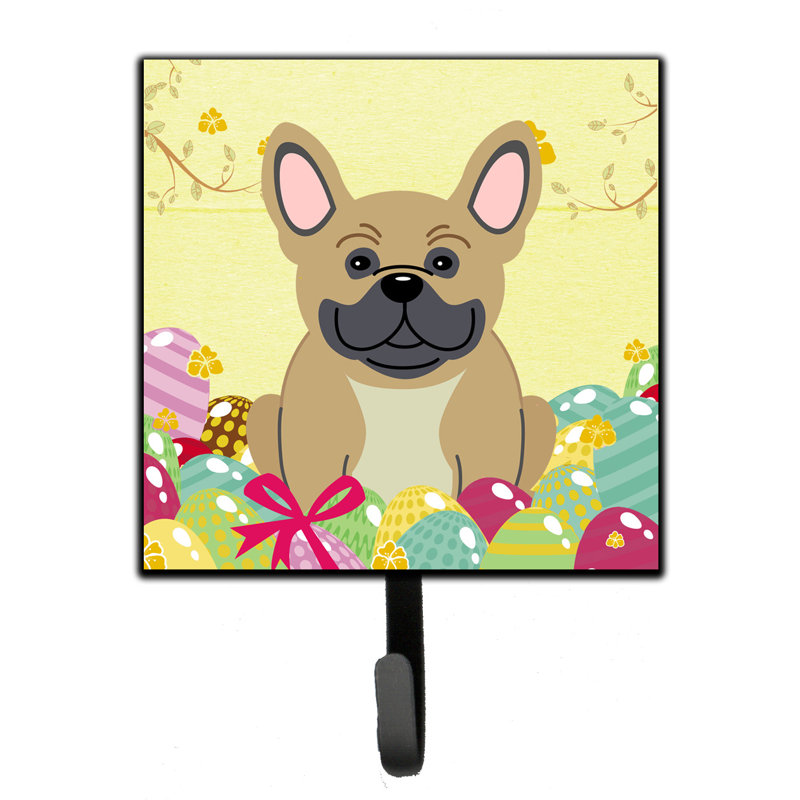 Mcelyea Metal Wall Organizer with Key Hooks, French Bulldog, Yellow/Navajowhite/Pink