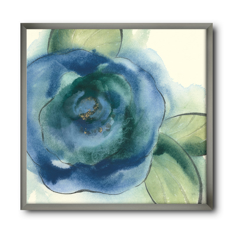 « blue floral pops i », reproduction d’image sur toile, H 16 po x l 16 po x P 1 po, Cadre argenté