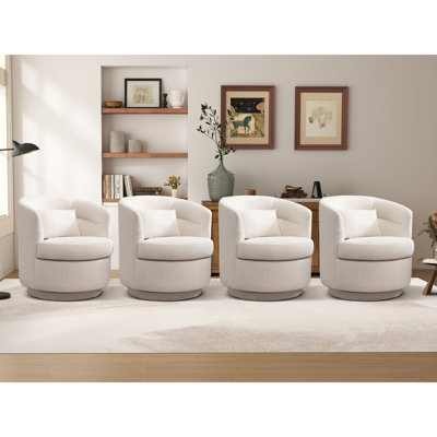 29" Wide Classic Soft Upholstered Swivel Barrel Chair With Lumbar Pillow