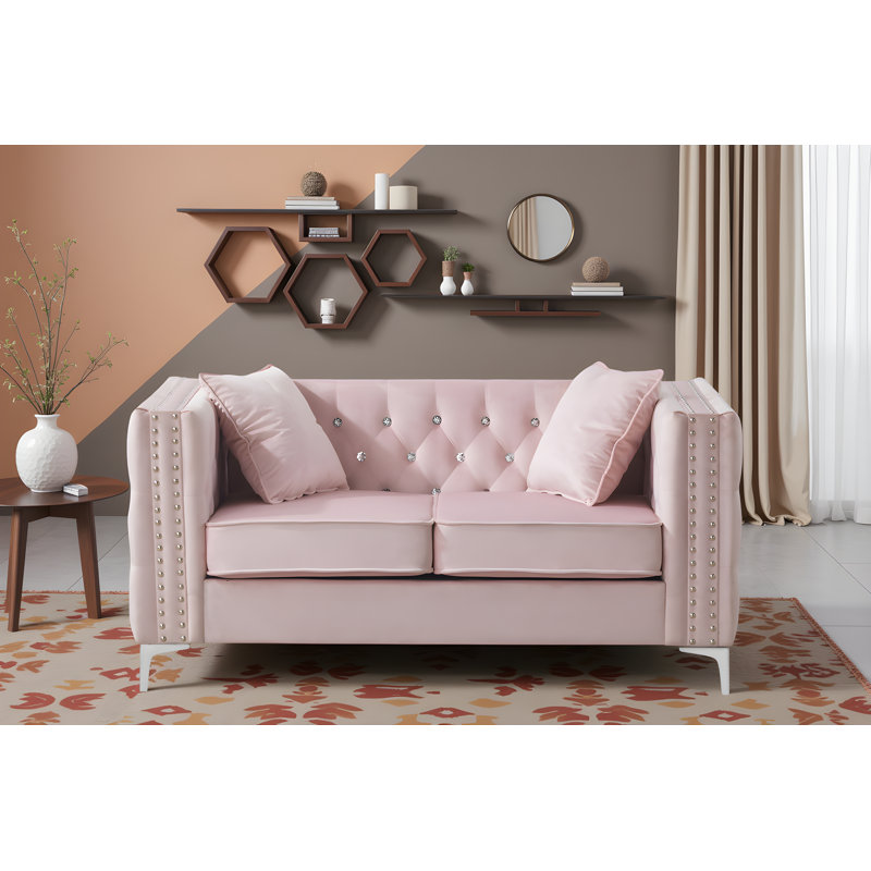 Lyon Velvet Loveseat, Pink