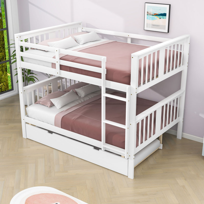 Lit superposé double au-dessus de double avec lit gigogne simple, Blanc