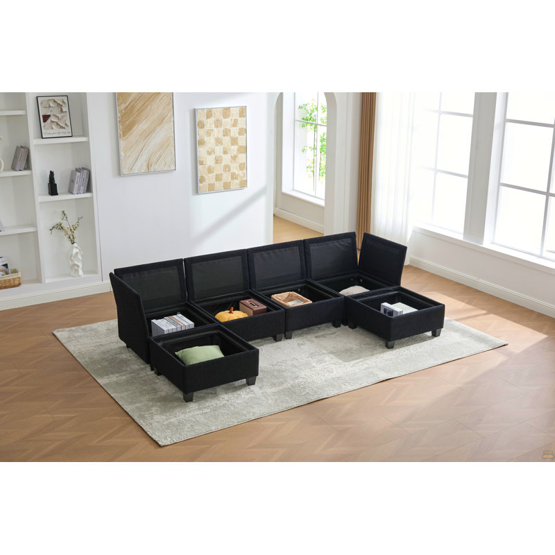 Canapé modulaire UNIS UNI WIN: Canapés modulaires convertibles à 6 places avec méridienne, canapé modulaire surdimensionné en forme de U avec repose-pieds avec rangement pour bureau à domicile