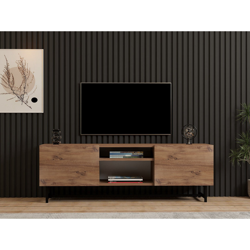Modern TV Stand with Metal Legs, Atlantic Pine Finish, 59.1 x 19.7 x 15.7 inches | 100% Melamine Coated Particle Board, Thickness: 0.7 inches | Stylish Industrial Design, Perfect for Living Room & Entertainment Spaces