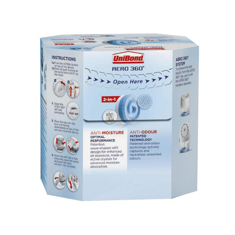 UniBond AERO 360 Moisture Absorber & Neutral Refill Tab 450g, 2pk x 3