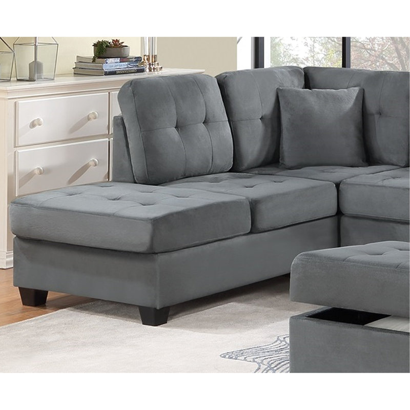 3 modulaires en microfibre gris foncé avec porte-gobelet, méridienne réversible et rangement moderne avec méridienne et porte-gobelet