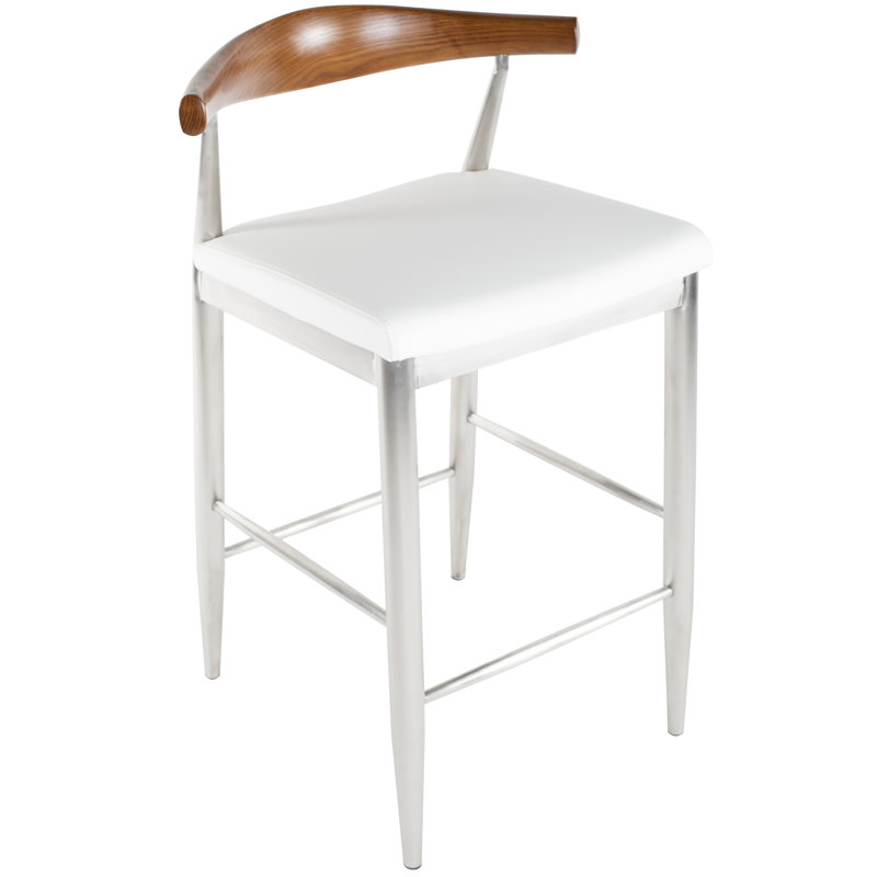 Upholstered Counter Stool with Metal Frame, White