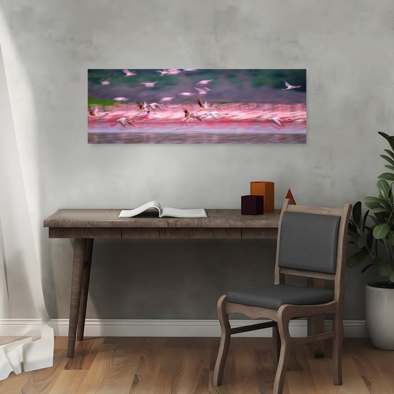 Volant, flamants roses, oiseau serein, flamant, nature, art mural tropical, H 12 po x l 36 po