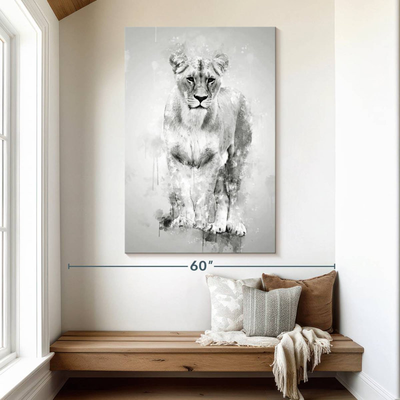 Lion Brampt femelle noir et blanc, H 51 po x l 34 po