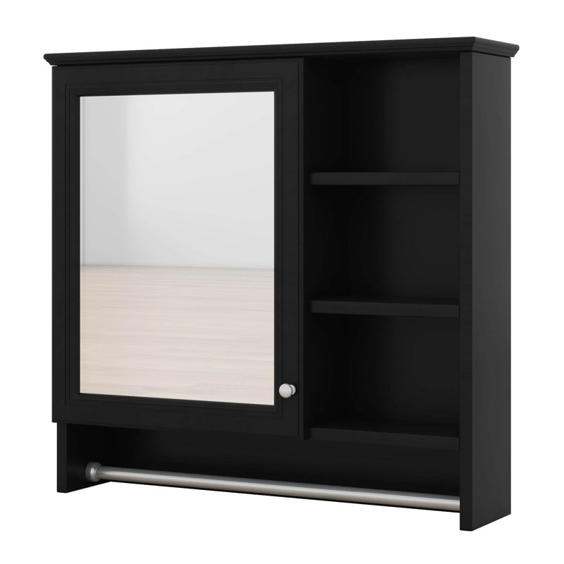 Armoire à miroir murale avec tablettes et porte-serviettes, Noir