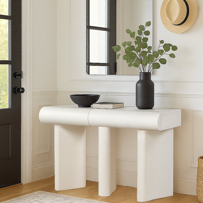 Modern 47.5" Entryway Console Table With Curved Drawers , Narrow Sofa Table, White