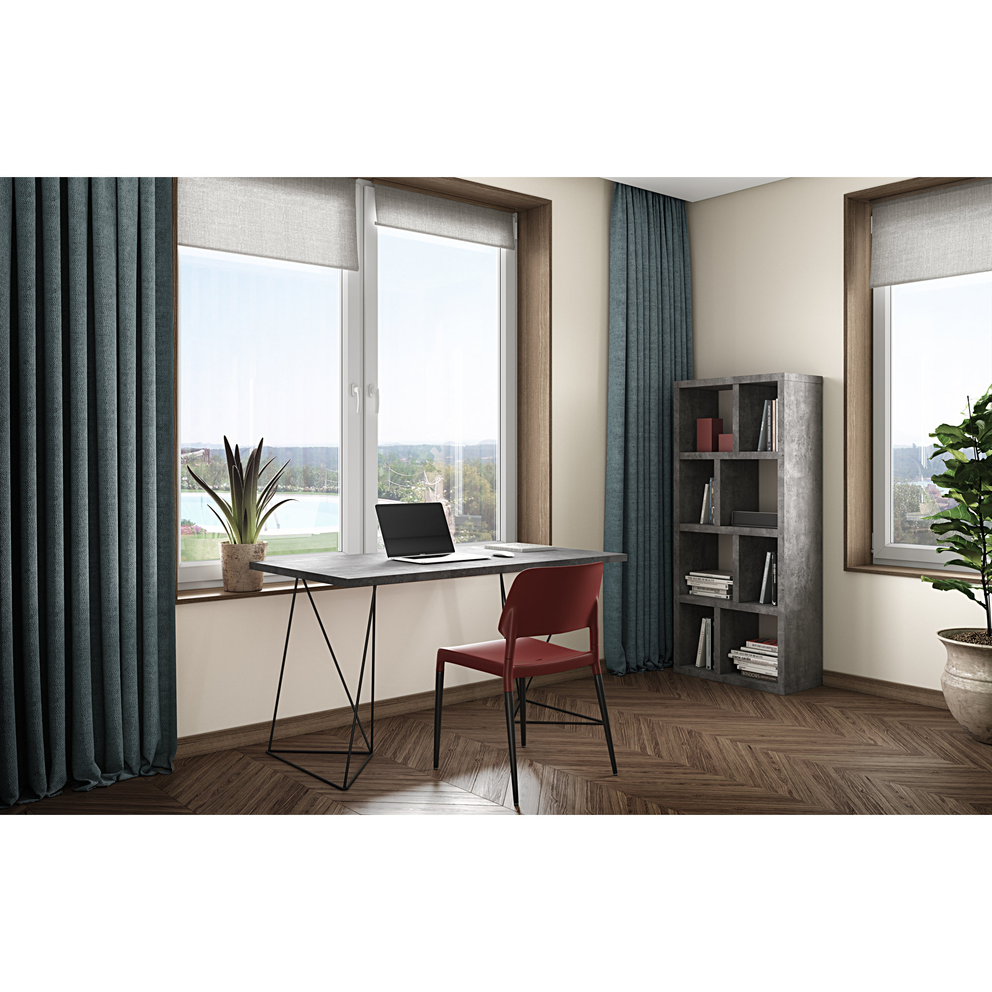 Stetson 4 Level Cube Unit Bookcase, Concrete, (4 Shelves) 63" H x 28" W x 13" D
