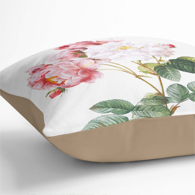 Damask Roses In Pink Square Throw Cushion, Stone, 55cm H x 55cm W x 20cm D