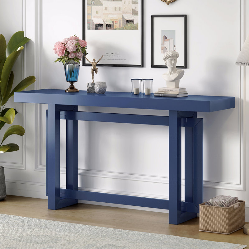 Console en bois avec base à tréteaux, Marine, Marine