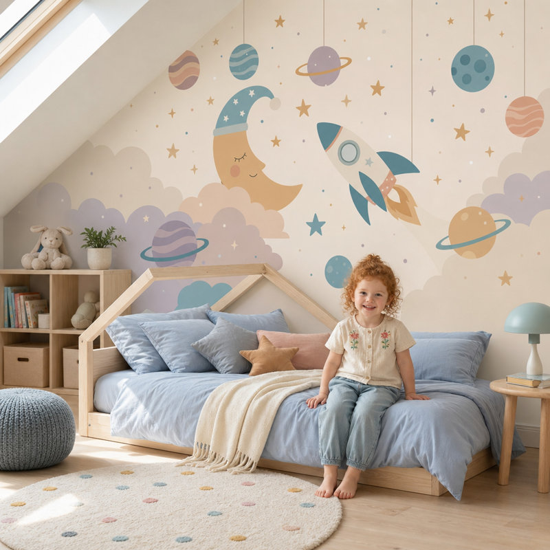 Décoration murale chambre d'enfant amovible Crescent Moon, 200"x120", Non tissé