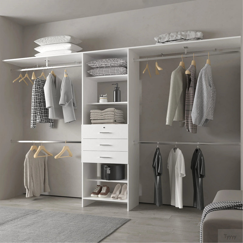 Système d'organisation modulaire blanc avec tringles suspendues, Blanc