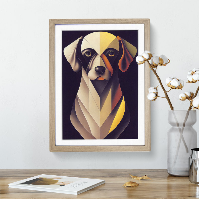 Unique Dog Abstract - Single Picture Frame Print, 64cm H x 46cm W x 2cm D, Oak Framed