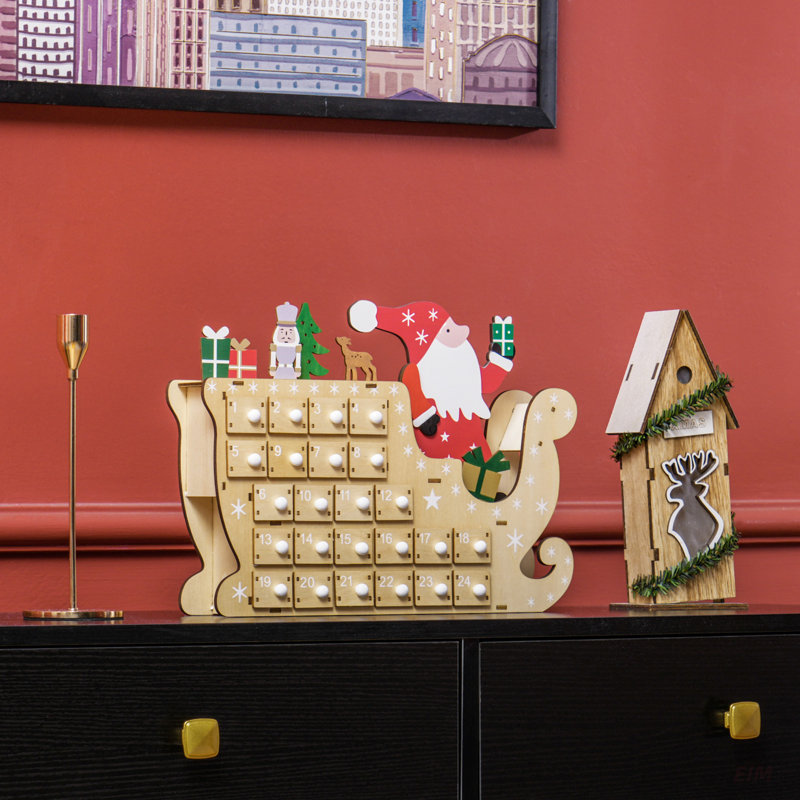 Calendrier de l'Avent de Noël avec 24 tiroirs de compte à rebours, décoration de Noël réutilisable en bois pour les fêtes et les surprises quotidiennes