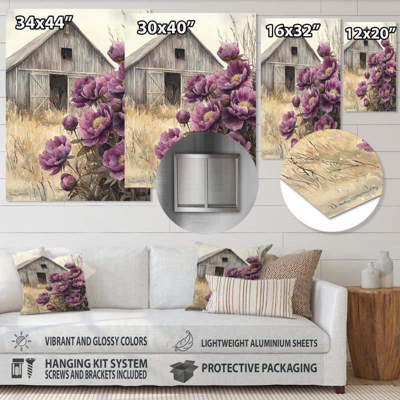 Lavande pivoines par The Weathered Barn I - pivoines, impression sur métal, H 40 po x l 30 po