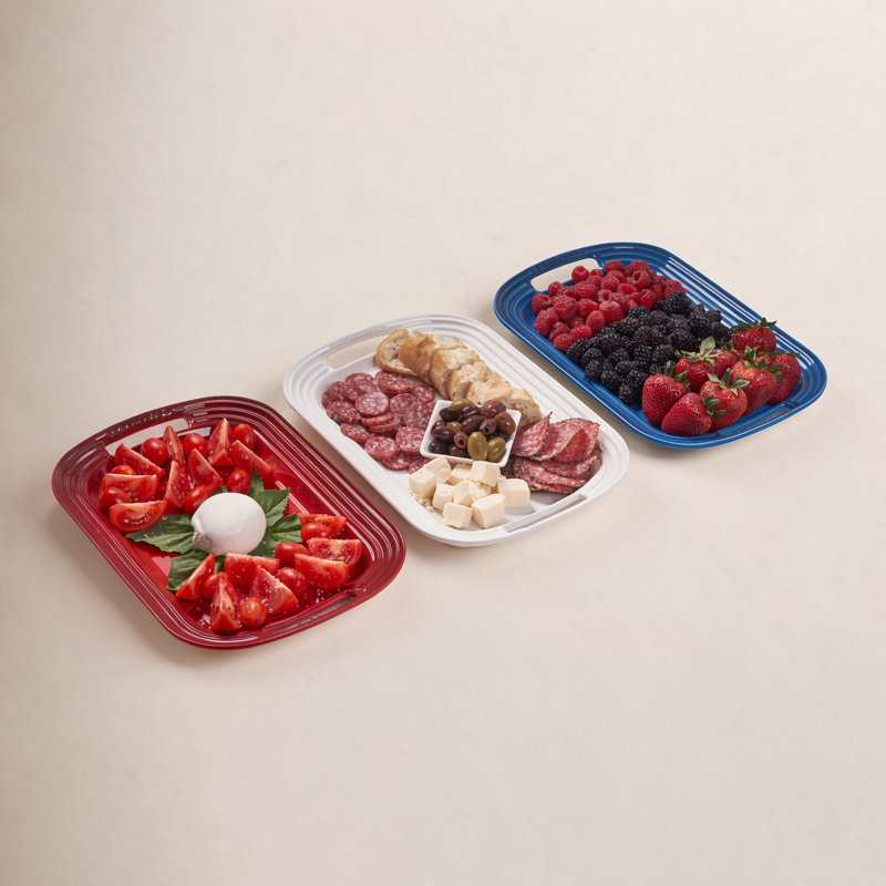 Stoneware Rectangular Serving Tray, White, 1.5" H x 14" W x 9.7" L