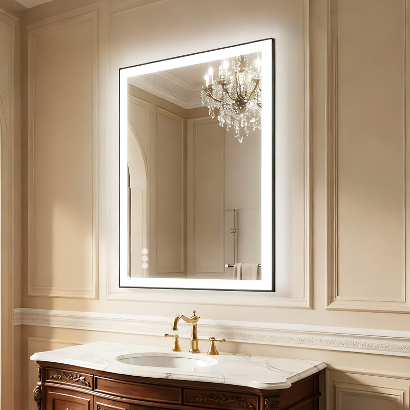 Miroir de salle de bain à DEL avant et arrière certifié UL - antibuée, verre trempé, cadre en aluminium noir
